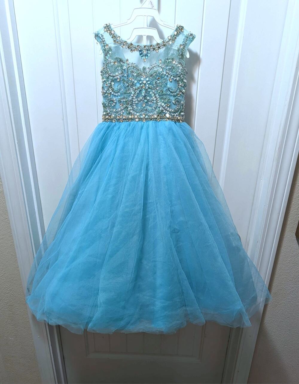 Tiffany Princess Teal Aqua Girls Pageant Dress Jeweled Rhinestones Bodice Size 2